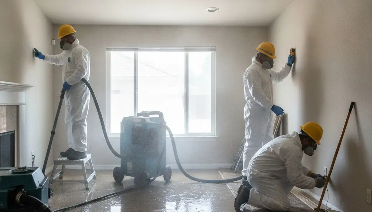 Water damage restoration team in Modesto, CA providing emergency cleanup and repair services